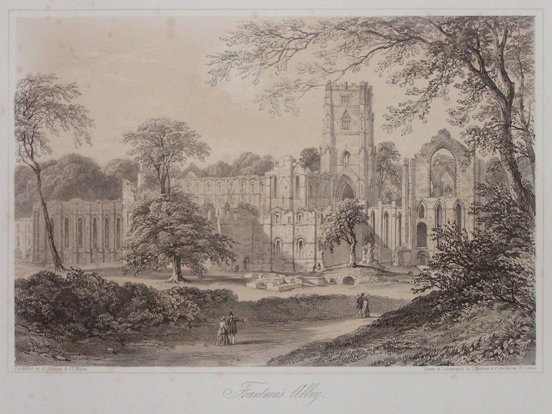 Lithograph - Fountains Abbey - Newman